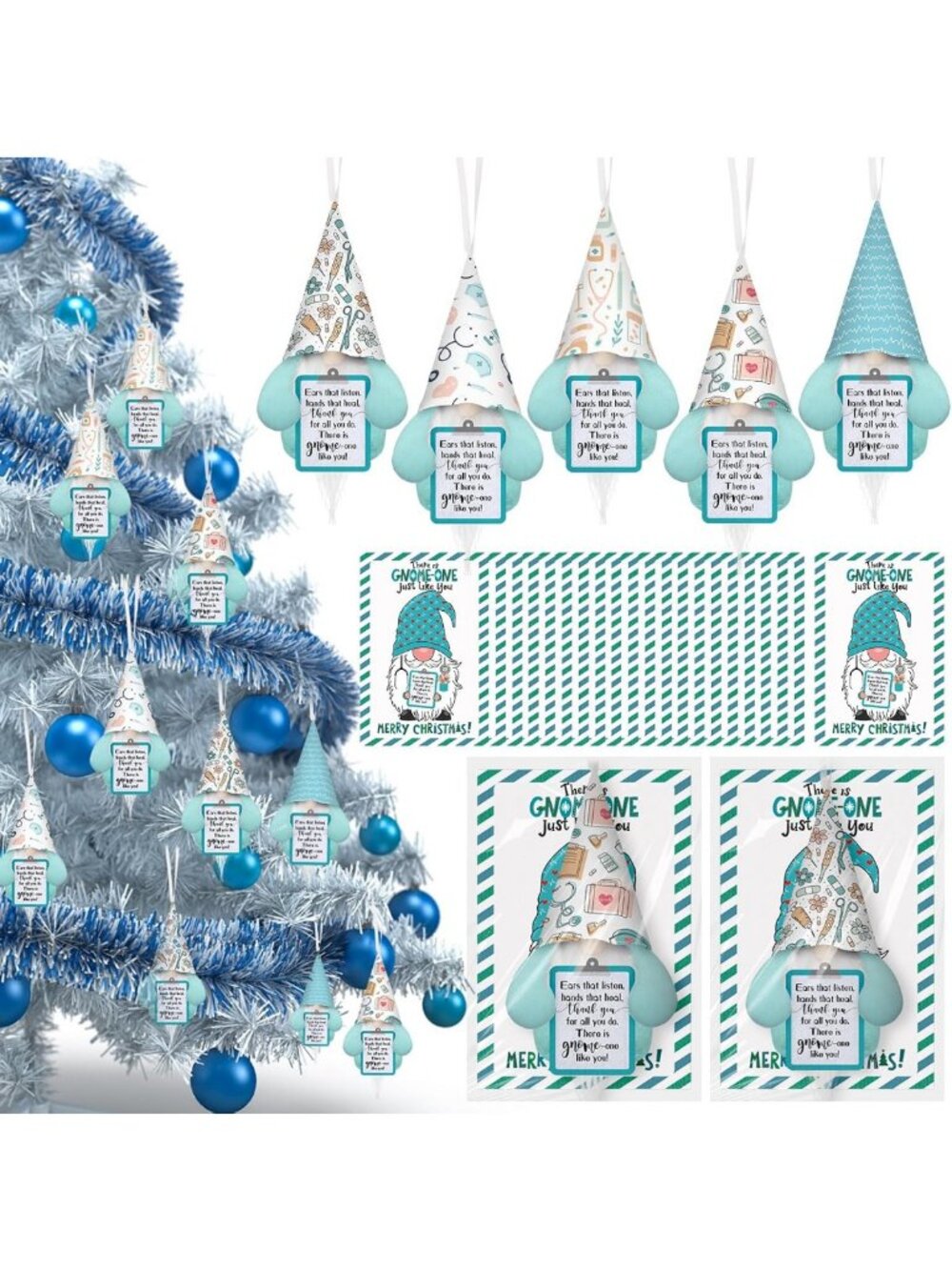 Peryiter 30 Set Nurse Christmas Ornament Gifts Include 30 Gnome Nurse Ornament